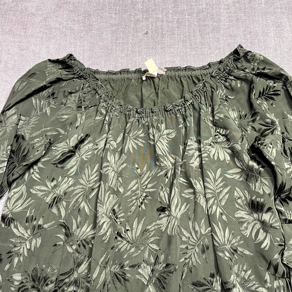 Michael Kors Blouse Top Womens Large Olive Green Floral Ruffle Sleeve Boat Neck - Picture 5 of 14